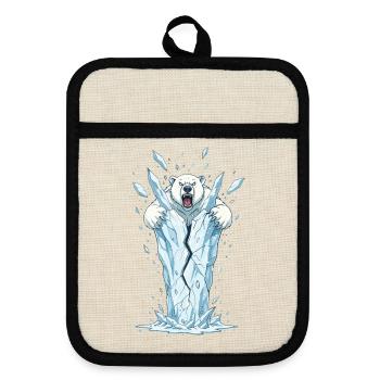 Eisbär bricht Eisblock - Pot holders with rubber back - linen/black  - Front