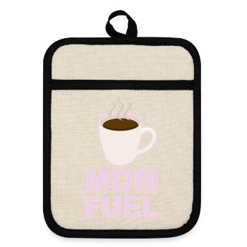 Mom Fuel – Coffee Powered Mom Design - Pot holders with rubber back - linen/black  - Front