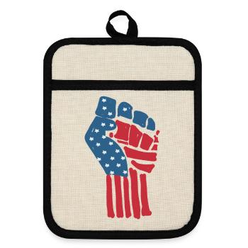 Flag USA on a raised clenched fist - Pot holders with rubber back - linen/black  - Front