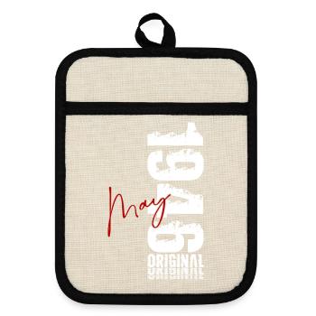 80th Birthday Gift Original May Vintage 1946 - Pot holders with rubber back - linen/black  - Front