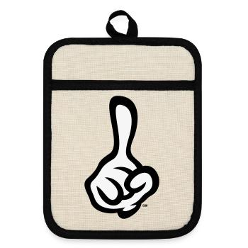 Erhobener Zeigefinger (Finger / Rechte Hand / 2C) - Topflappen mit Gummirückseite - Leinen/Schwarz  - Vorne