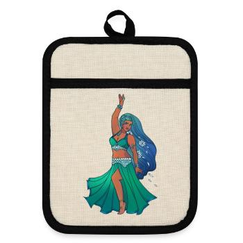 Aqua Meerjungfrauen-Bauchtanz - Topflappen mit Gummirückseite - Leinen/Schwarz  - Vorne