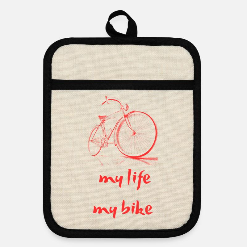 Bicycles and Motivation to Move - Pot holders with rubber back - linen/black