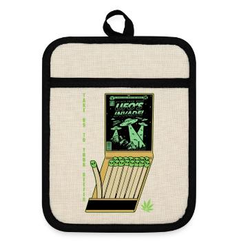 UFO Invasion Vintage Poster Design - Pot holders with rubber back - linen/black  - Front