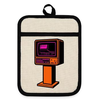 Retro-Future TV - Topflappen mit Gummirückseite - Leinen/Schwarz  - Vorne