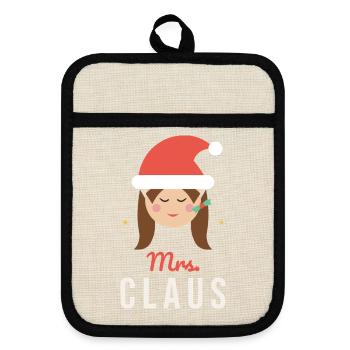 Mrs. Claus – Passende Paare Weihnachten - Topflappen mit Gummirückseite - Leinen/Schwarz  - Vorne