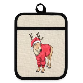 Reindeer Christmas Santa Hat - Pot holders with rubber back - linen/black  - Front