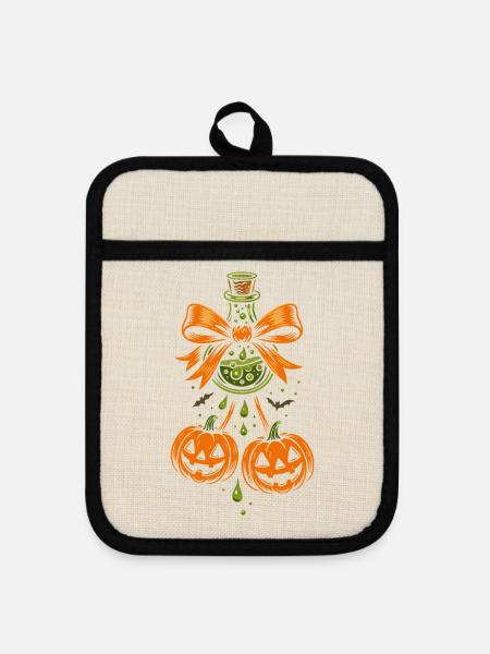 Halloween Zaubertrank mit Kürbissen - Topflappen mit Gummirückseite - Leinen/Schwarz