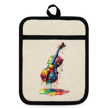 Violin with dripping paint - Pot holders with rubber back - linen/black  - Front