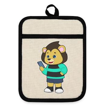 Löwe Smartphone - Topflappen mit Gummirückseite - Leinen/Schwarz  - Vorne