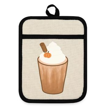 Herbst-Pumpkin-Gewürz-Latte - Topflappen mit Gummirückseite - Leinen/Schwarz  - Vorne