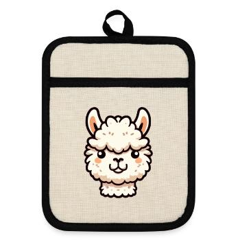 Alpaca Llama Head Comic Cartoon - Pot holders with rubber back - linen/black  - Front