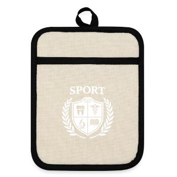 logo_sport_white_on_transparent - Pot holders with rubber back - linen/black  - Front