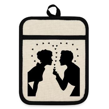 Love Silhouette – Valentine’s Day Couple Design - Topflappen mit Gummirückseite - Leinen/Schwarz  - Vorne