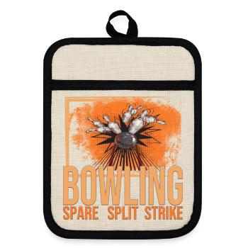 Bowling - Spare - Split - Strike - Topflappen mit Gummirückseite - Leinen/Schwarz  - Vorne