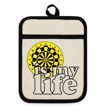 Dart, Dart, Darts, Shirt, Dart is my life - Pot holders with rubber back - linen/black  - Front