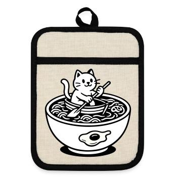 Cute Noudle Soup Cat - Topflappen mit Gummirückseite - Leinen/Schwarz  - Vorne