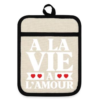 Life and Love Red Hearts - Pot holders with rubber back - linen/black  - Front