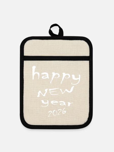 Frohes neues Jahr 2026 - Topflappen mit Gummirückseite - Leinen/Schwarz