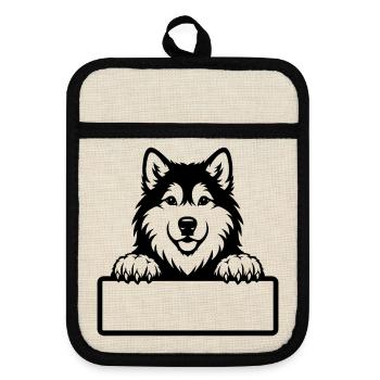 Alaskan Malamute Puppy Name Tag black and white - Pot holders with rubber back - linen/black  - Front