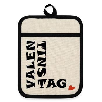 Valentinstag mit Herz - Topflappen mit Gummirückseite - Leinen/Schwarz  - Vorne