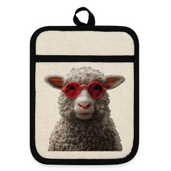 Moutons avec des lunettes de soleil - Maniques avec dos en caoutchouc - lin/noir  - Devant