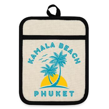 Palmier du coucher de soleil de la plage de Kamala à Phuket - Maniques avec dos en caoutchouc - lin/noir  - Devant