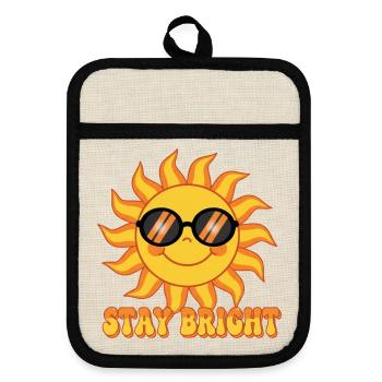 Stay Bright Retro Groovy Smiling Sun Design - Pot holders with rubber back - linen/black  - Front