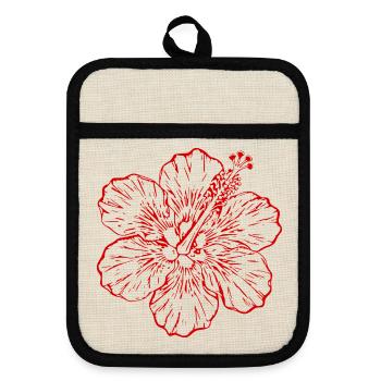 Hawaiian Flower Hibiscus Hibiscus Blossom Holiday Gift - Pot holders with rubber back - linen/black  - Front