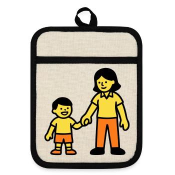 Logo de la main de l’enfant de l’enseignante de maternelle - Maniques avec dos en caoutchouc - lin/noir  - Devant