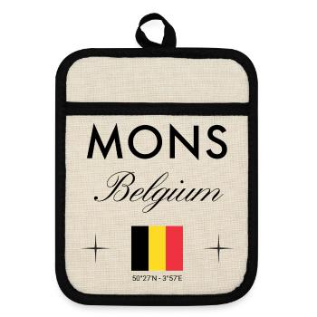 Mons Belgium Coordinates Travel Souvenir - Pot holders with rubber back - linen/black  - Front