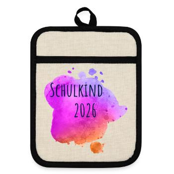 Schulkind 2026 - Topflappen mit Gummirückseite - Leinen/Schwarz  - Vorne