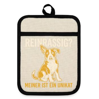 Reinrassig? Meiner ist ein Unikat - Mischling - Topflappen mit Gummirückseite - Leinen/Schwarz  - Vorne