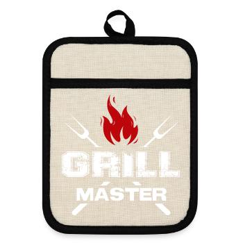 Grill Master Gott Grillspruch Chef BBQ Grillparty - Topflappen mit Gummirückseite - Leinen/Schwarz  - Vorne