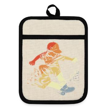Skateboard Kind Retro - Topflappen mit Gummirückseite - Leinen/Schwarz  - Vorne