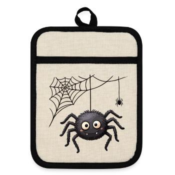 Spinne im Netz Halloween-Anhänger - Topflappen mit Gummirückseite - Leinen/Schwarz  - Vorne
