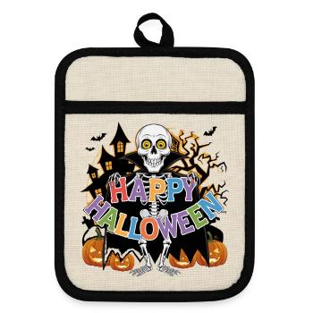 Happy Halloween  - Topflappen mit Gummirückseite - Leinen/Schwarz  - Vorne