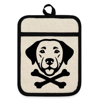 Hundekopf Knochen Logo - Topflappen mit Gummirückseite - Leinen/Schwarz  - Vorne