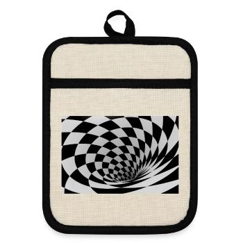 Hypnotic Black and White Spiral - Pot holders with rubber back - linen/black  - Front