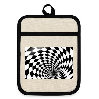 Hypnotic Checkerboard Spiral - Pot holders with rubber back - linen/black  - Front