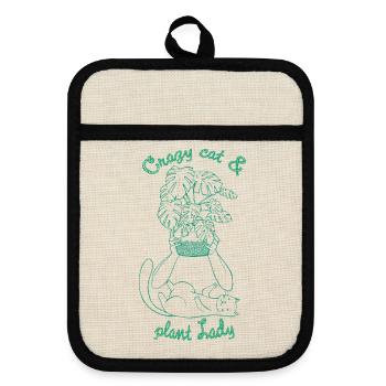 Crazy Cat & Plant Lady – Funny Cats & Plants - Pot holders with rubber back - linen/black  - Front