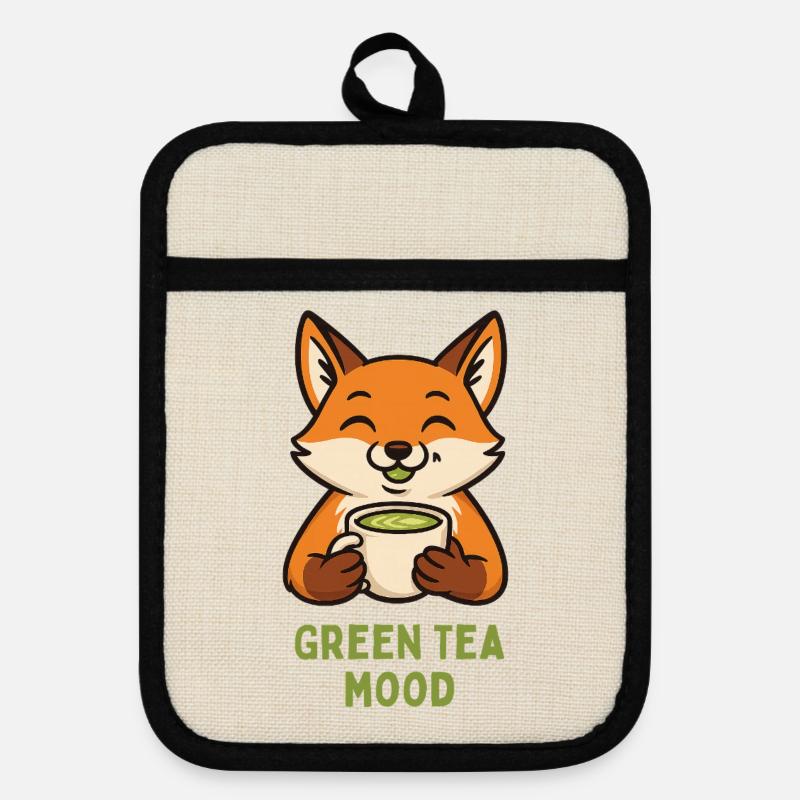 Fox Tea-Mood Green Tea - Pot holders with rubber back - linen/black 