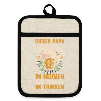 Bière, fête des pères, papa, papa - Maniques avec dos en caoutchouc - lin/noir  - Devant