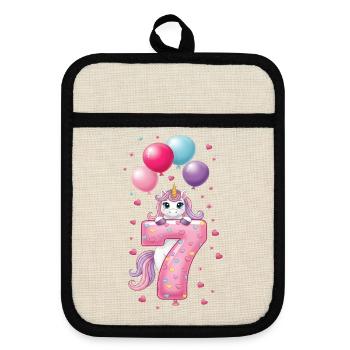 7 ans de fille adorable licorne 7e anniversaire - Maniques avec dos en caoutchouc - lin/noir  - Devant