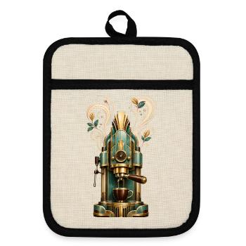Machine café Art Déco Steampunk - Maniques avec dos en caoutchouc - lin/noir  - Devant