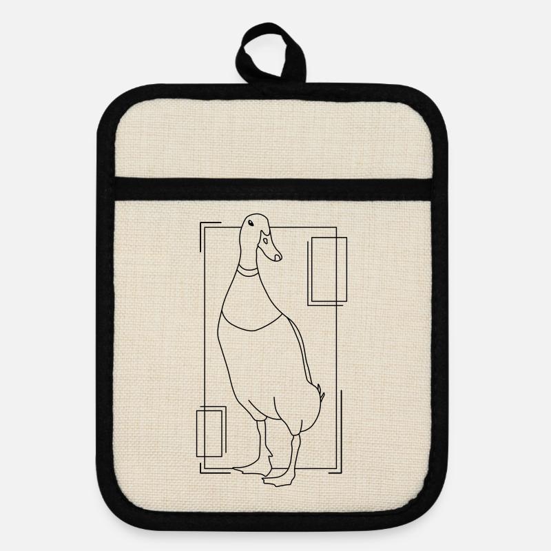 Runner duck in geometric design - Pot holders with rubber back - linen/black 
