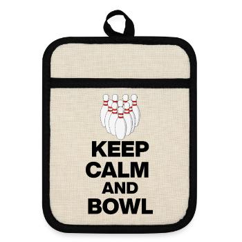 KEEP CALM AND BOWL, STRIKE MEISTER! PIN SNIPER - Pot holders with rubber back - linen/black  - Front
