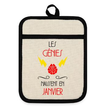 Les Génies Naissent en Janvier Cadeau Naissance - Maniques avec dos en caoutchouc - lin/noir  - Devant