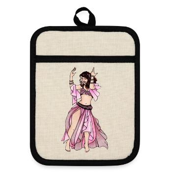 Rosa Bauchtanz-Charme - Topflappen mit Gummirückseite - Leinen/Schwarz  - Vorne