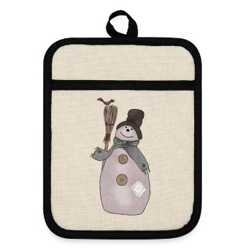 Schaebiger_Schneemann - Topflappen mit Gummirückseite - Leinen/Schwarz  - Vorne